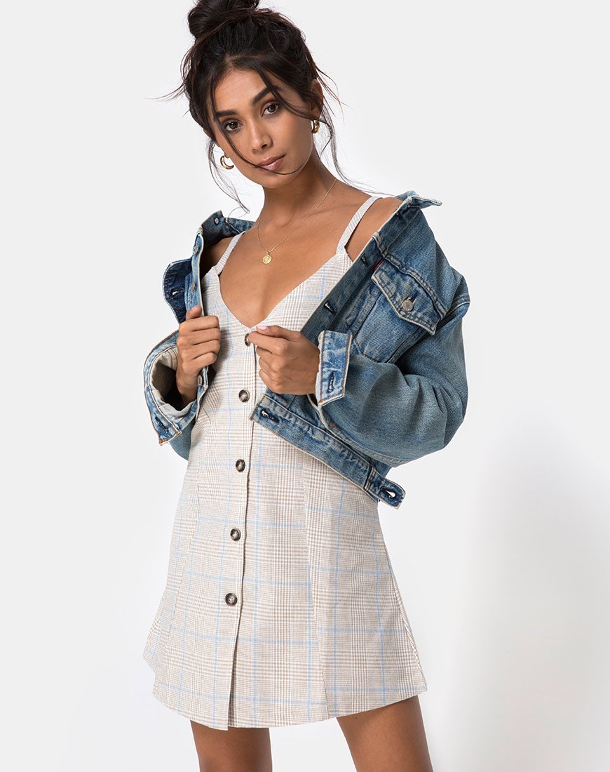 Imagen de Esana Slip Dress in Tonal Plaid Almond