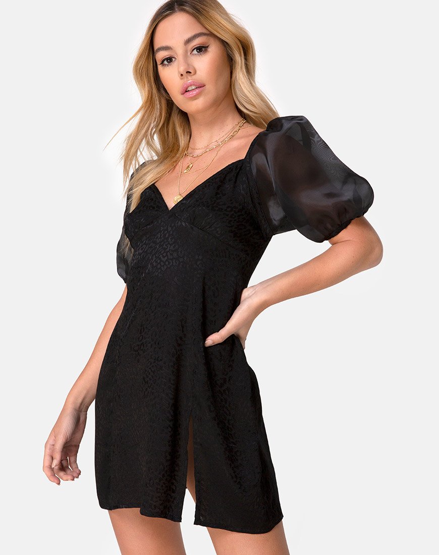 Imagen de Espera Vestido de Satén Negro Guepardo