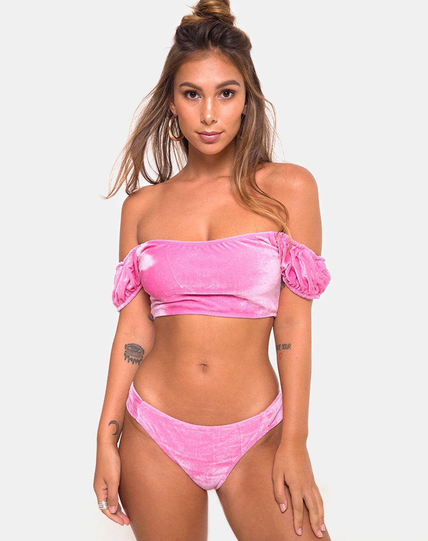 Top de bikini Fabienne en terciopelo rosa caramelo