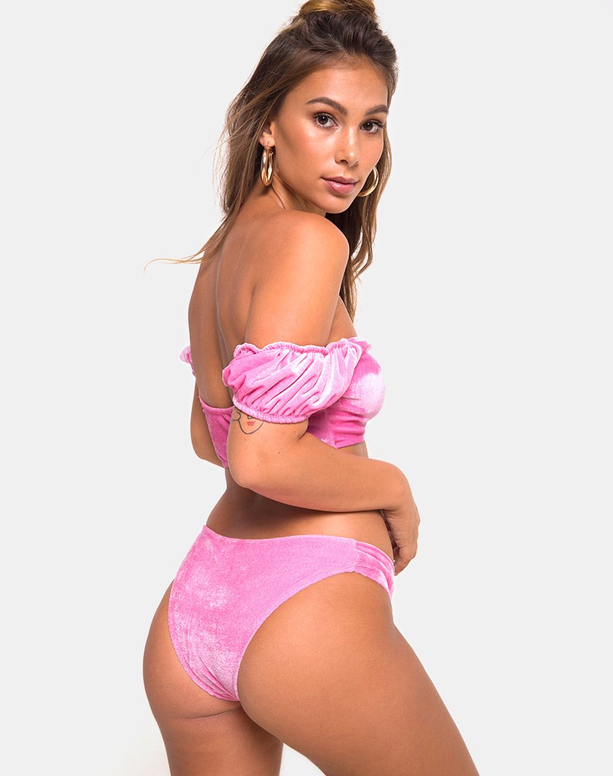 Top de bikini Fabienne en terciopelo rosa caramelo