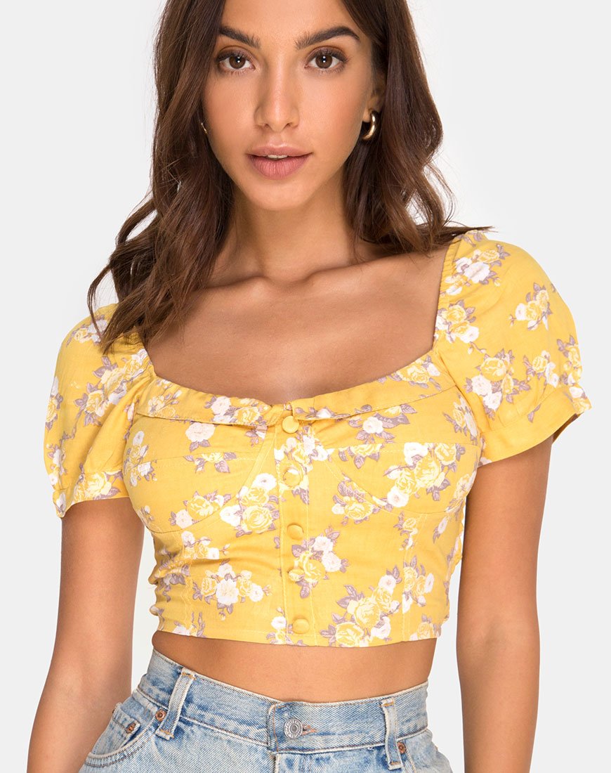 Imagen de la blusa Fahrani en ramo de rosas amarillo