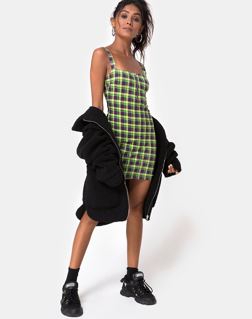 Imagen de Farzi Bodycon Dress in Green and Purple Check