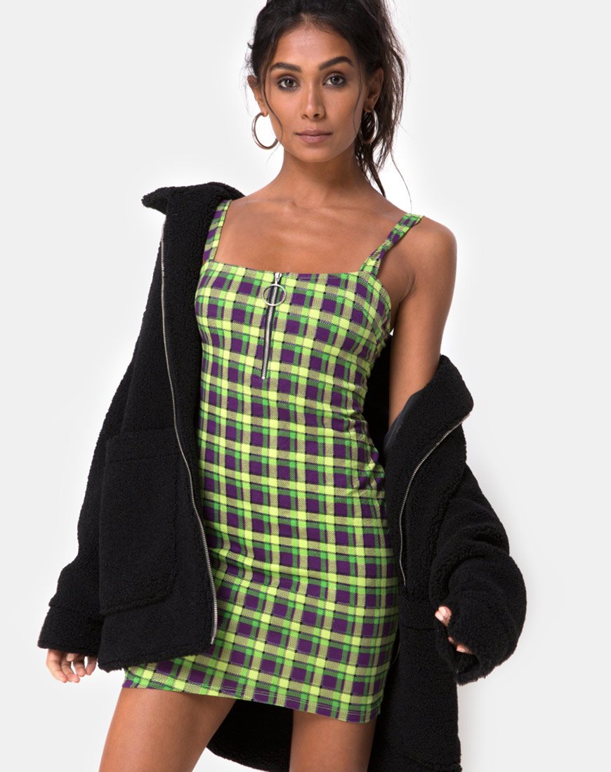 Vestido Farzi Bodycon de cuadros verdes y morados