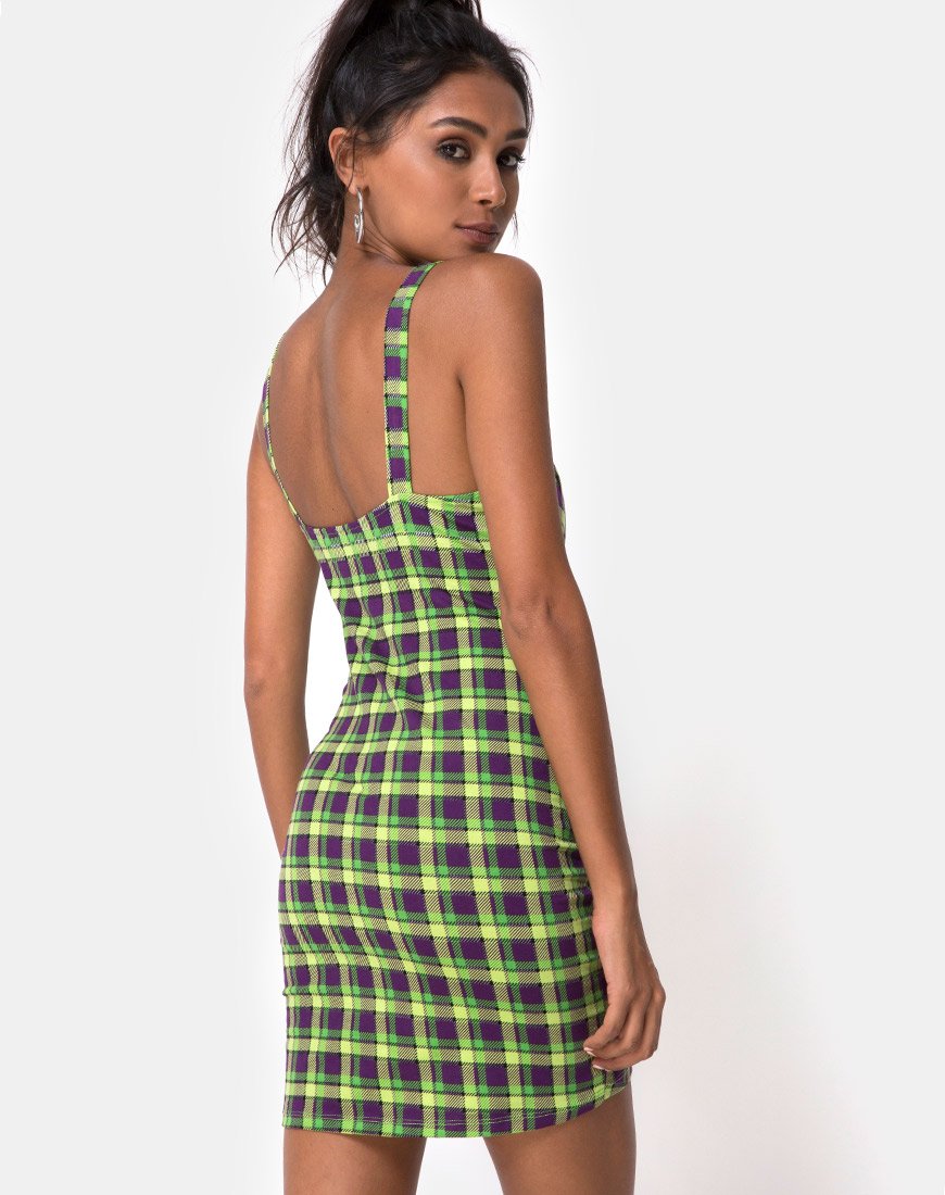 Imagen de Farzi Bodycon Dress in Green and Purple Check
