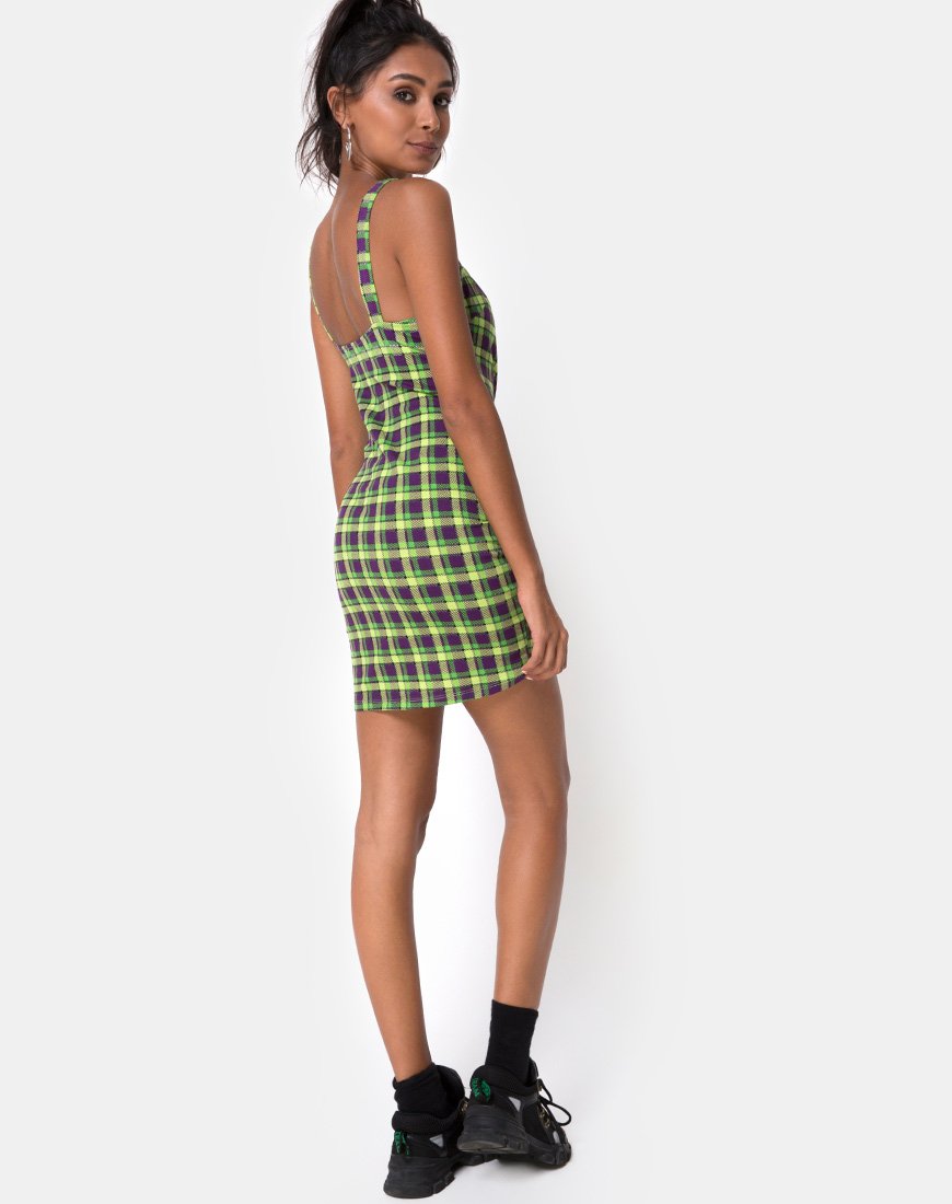 Imagen de Farzi Bodycon Dress in Green and Purple Check