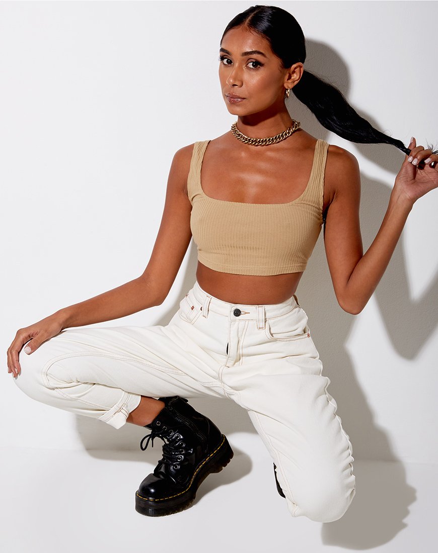Imagen de Adela Crop Top en canalé camel