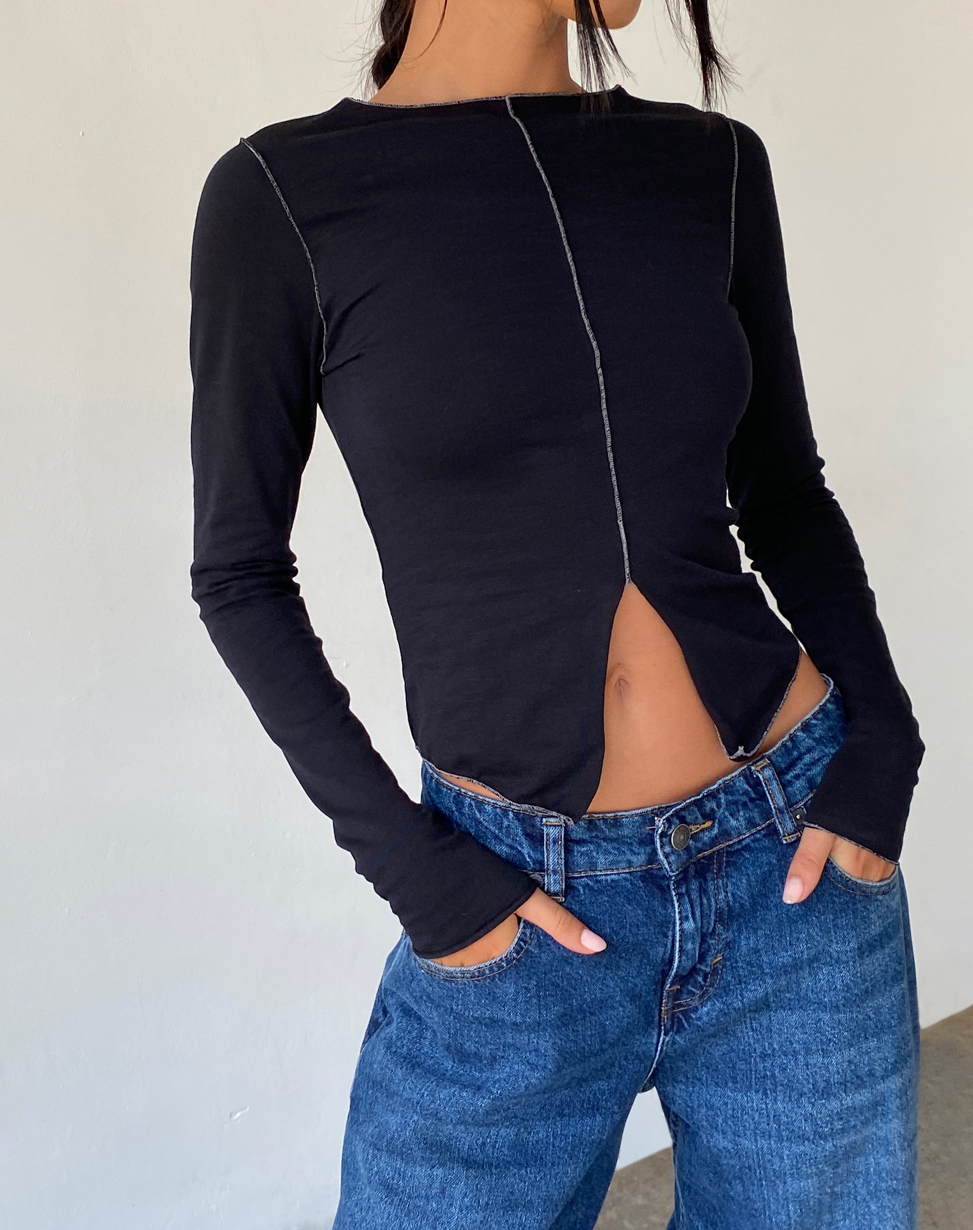 imagen de Fenrin Camiseta de manga larga Butterfly Jersey Top en Negro