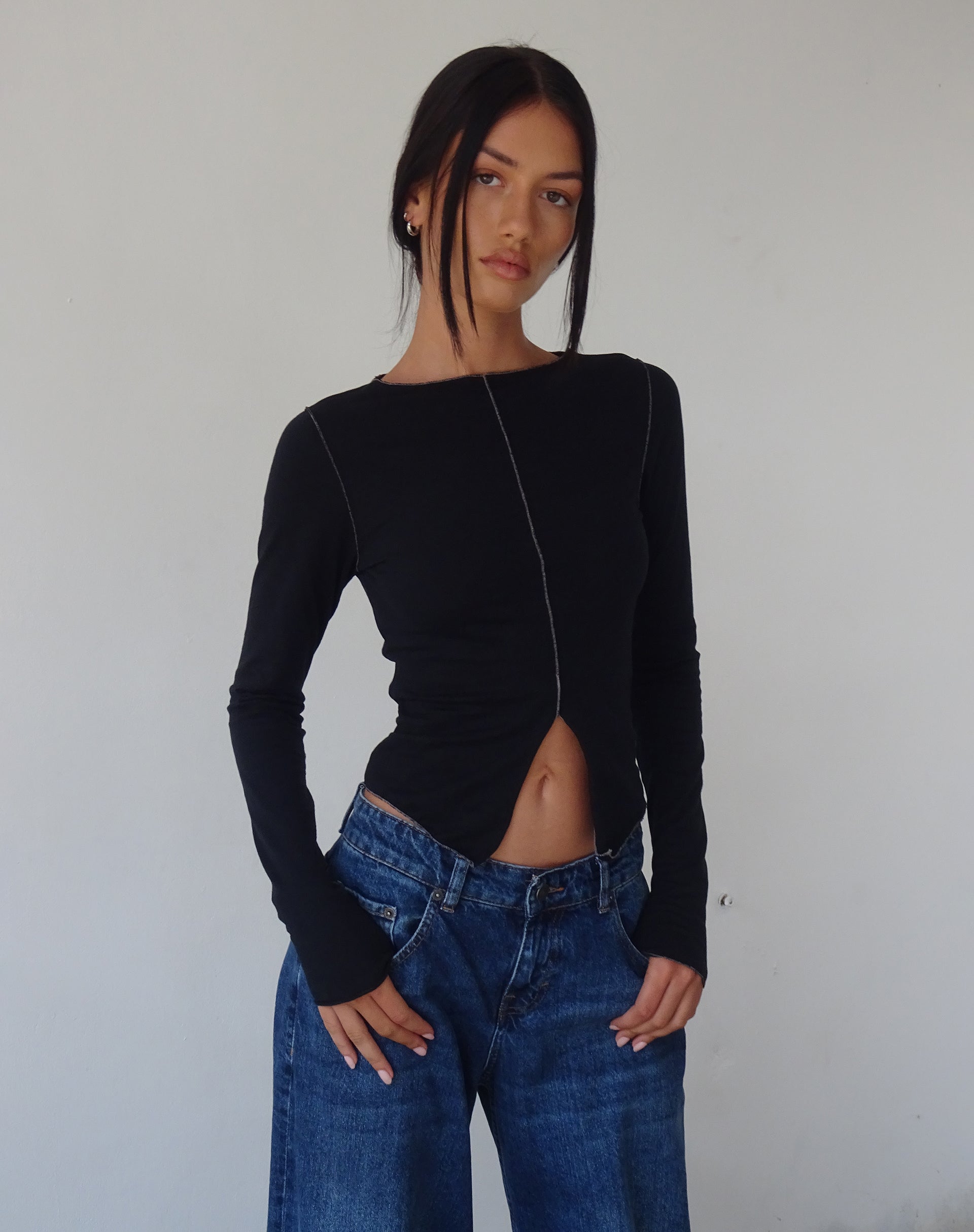 imagen de Fenrin Camiseta de manga larga Butterfly Jersey Top en Negro