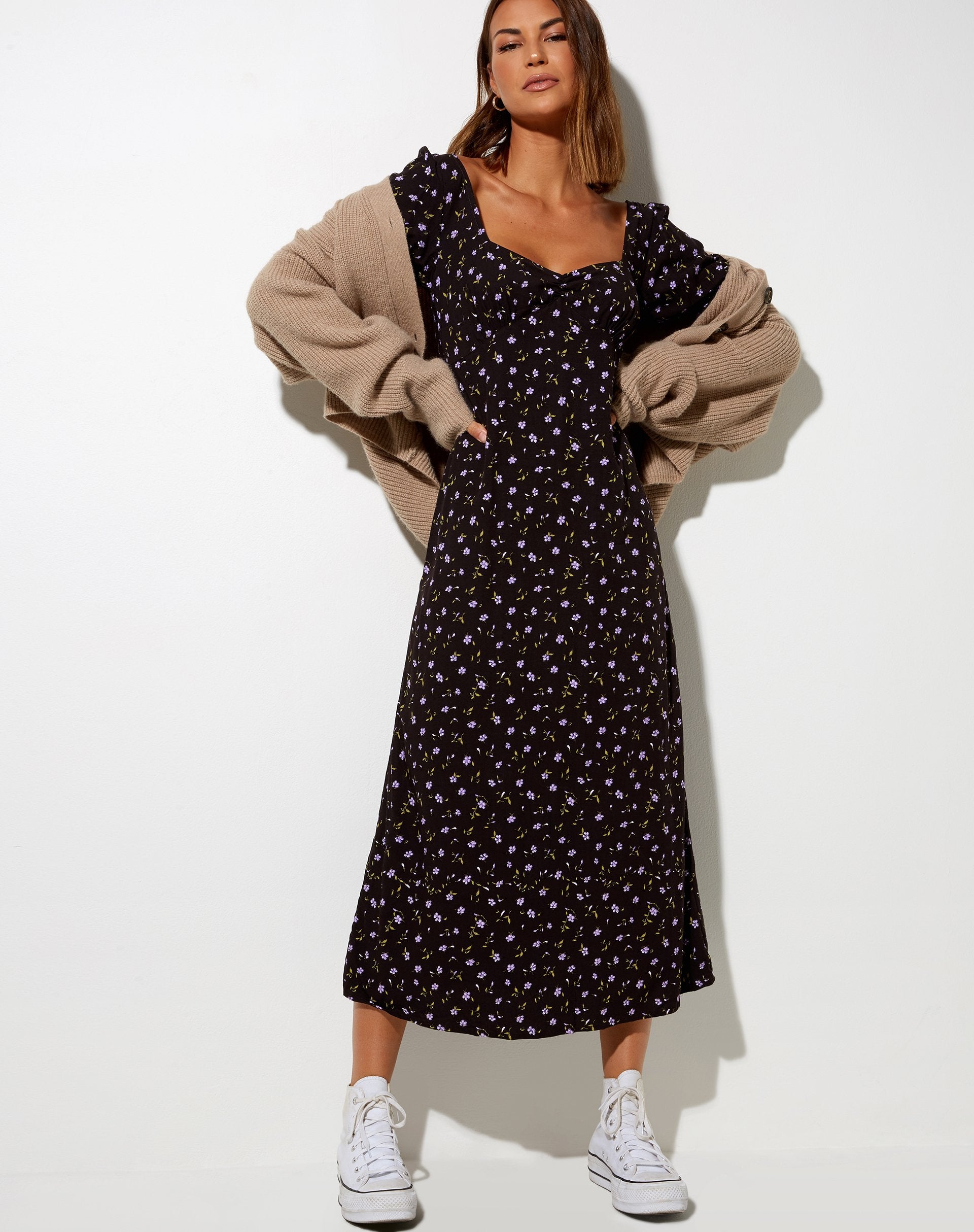 Imagen del vestido Fernanda Midi en Pretty Petal Café y Violeta