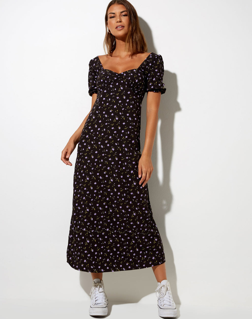 Vestido Fernanda Midi en Pretty Petal Café y Morado