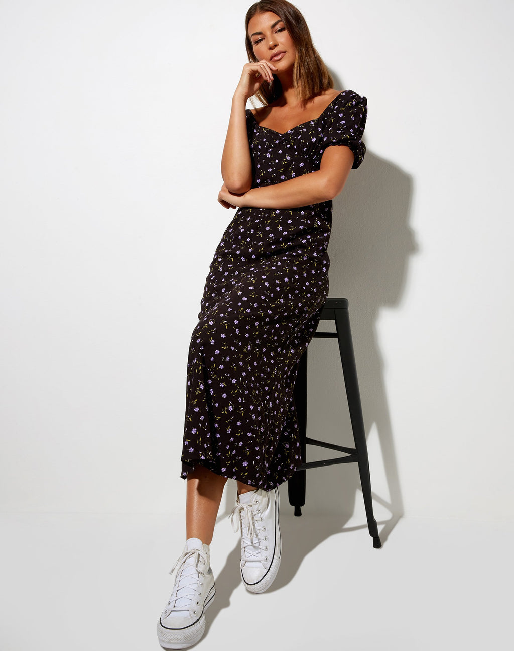 Vestido Fernanda Midi en Pretty Petal Café y Morado
