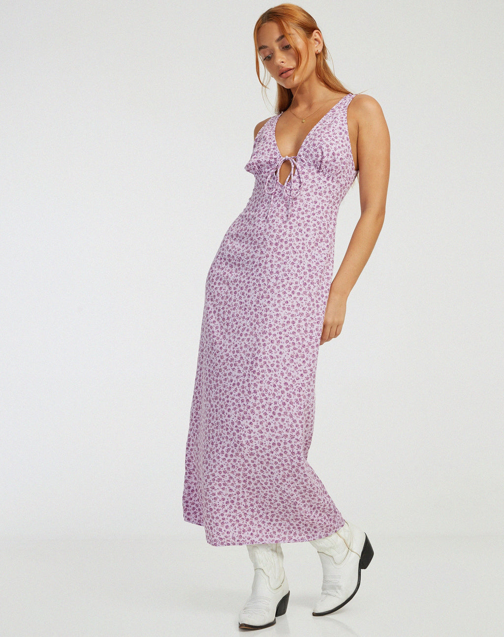 Vestido Fiaso Midi en Ditsy Rose Lila