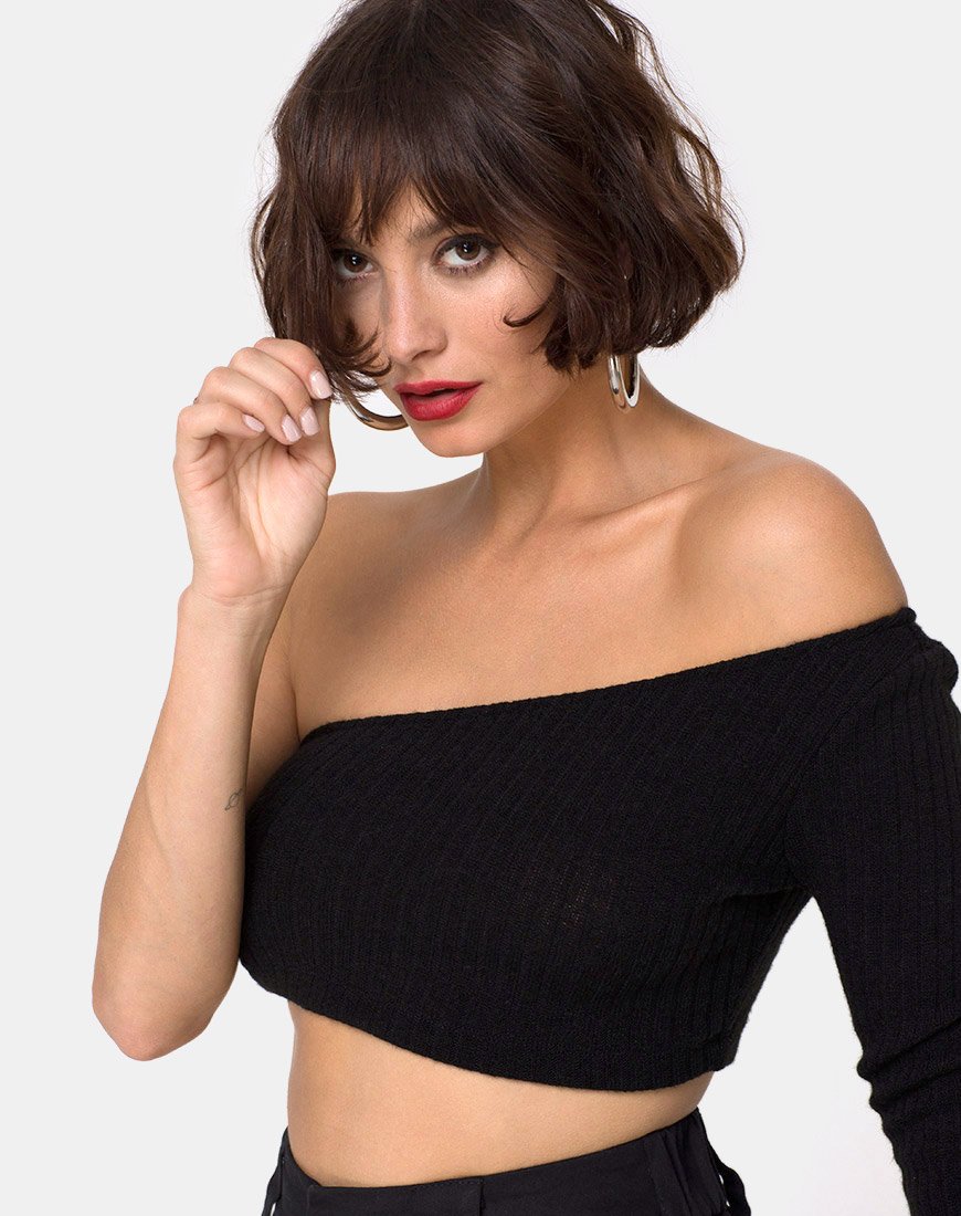 Top Fiax de canalé negro