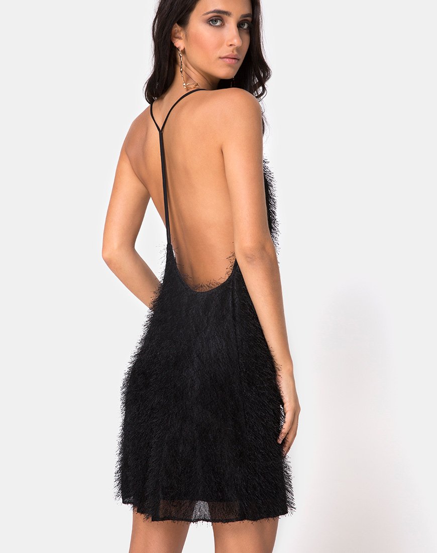 Finn Slip Dress en Flecos Negro