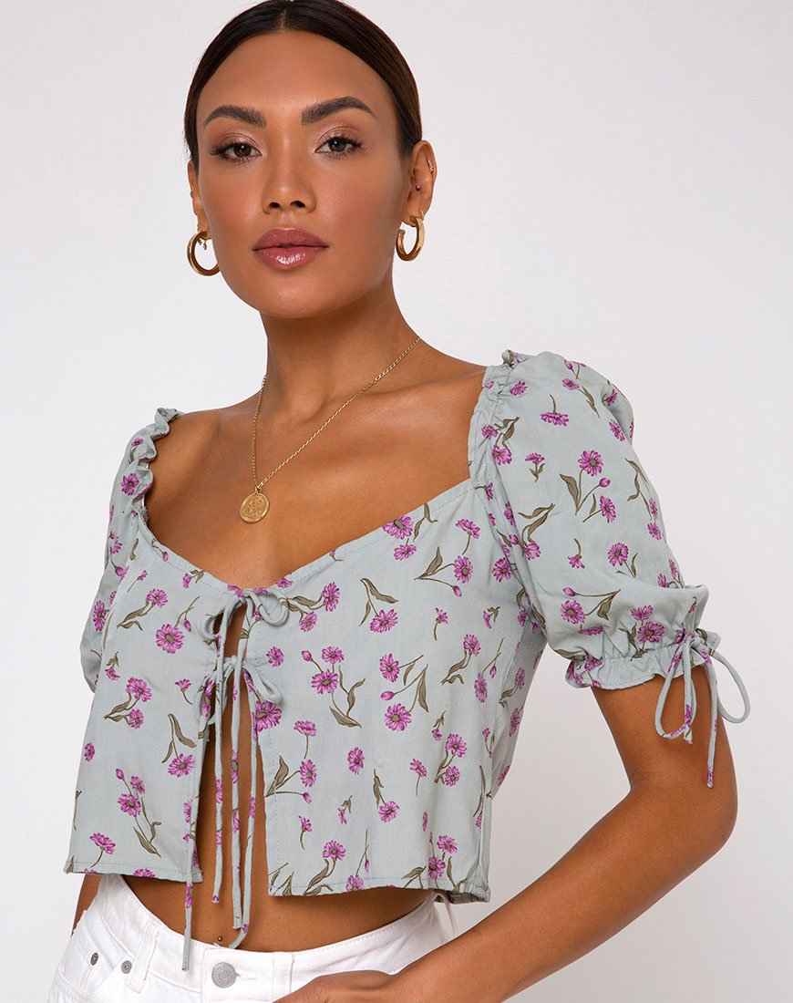 Top Fleur en Little Petal Azul oscuro