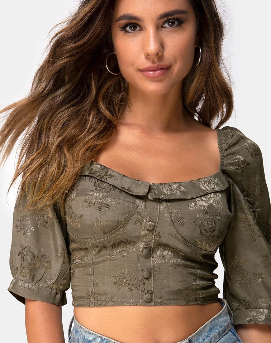 Imagen de Flory Crop Top en satén Rosa Plata Gris