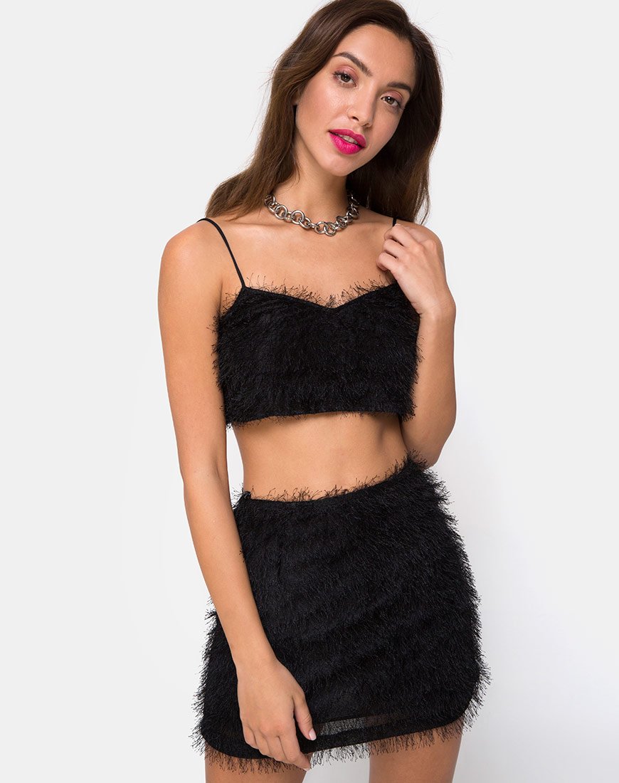 Falda de cintura alta Weaver en negro con flecos