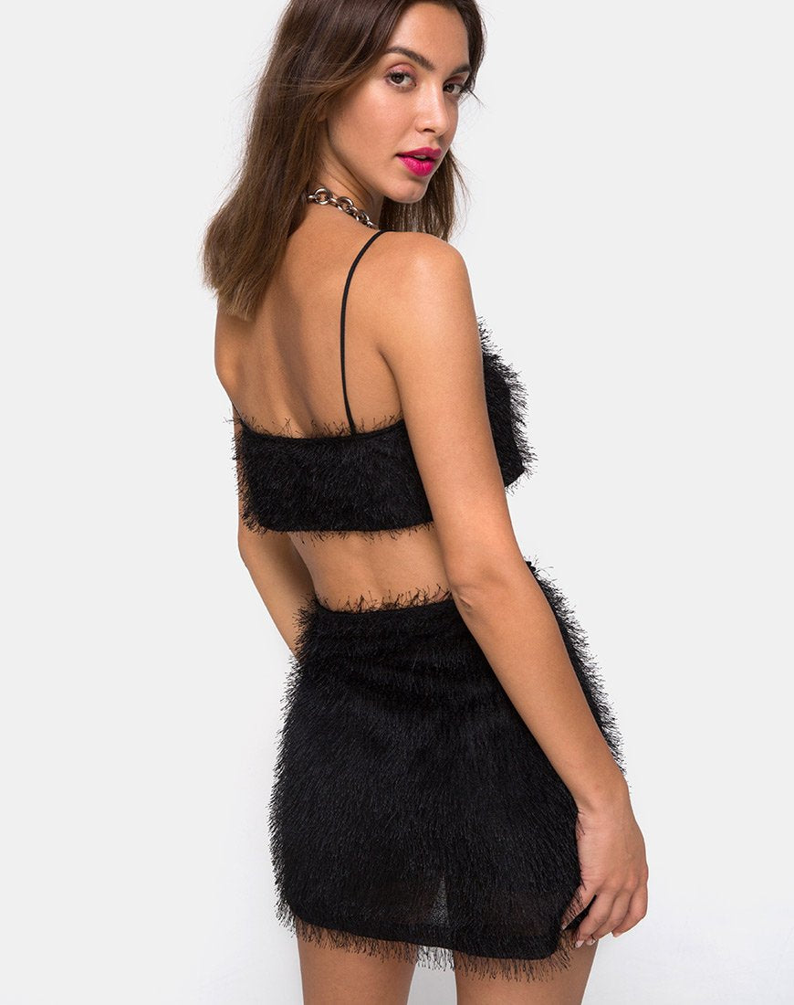 Falda de cintura alta Weaver en negro con flecos