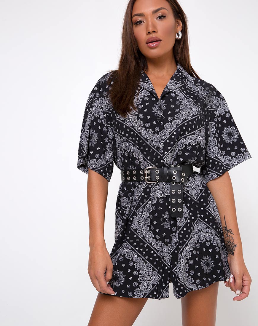 Fresia Vestido Camisero en Bandana Negro Colocación