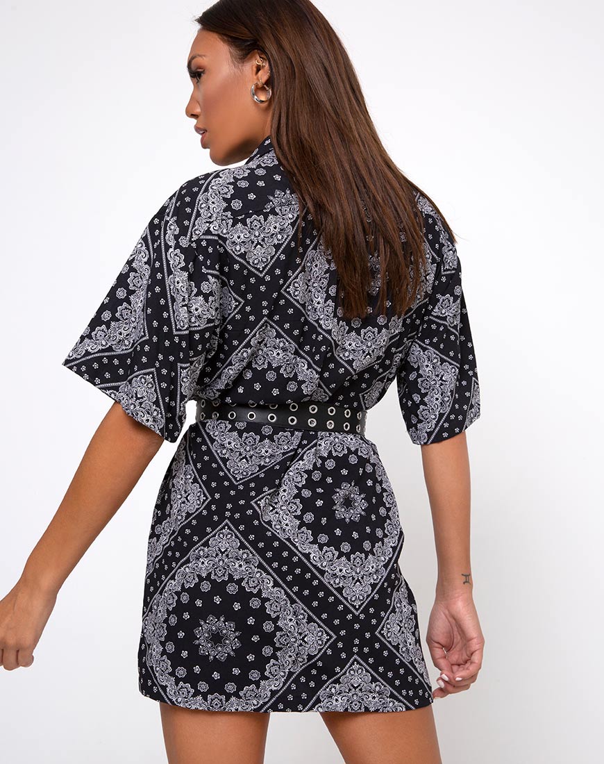 Fresia Vestido Camisero en Bandana Negro Colocación