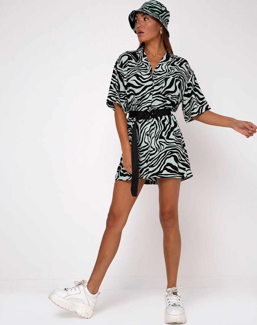 Imagen de Fresia Vestido Camisero en Cebra Ondulada Menta
