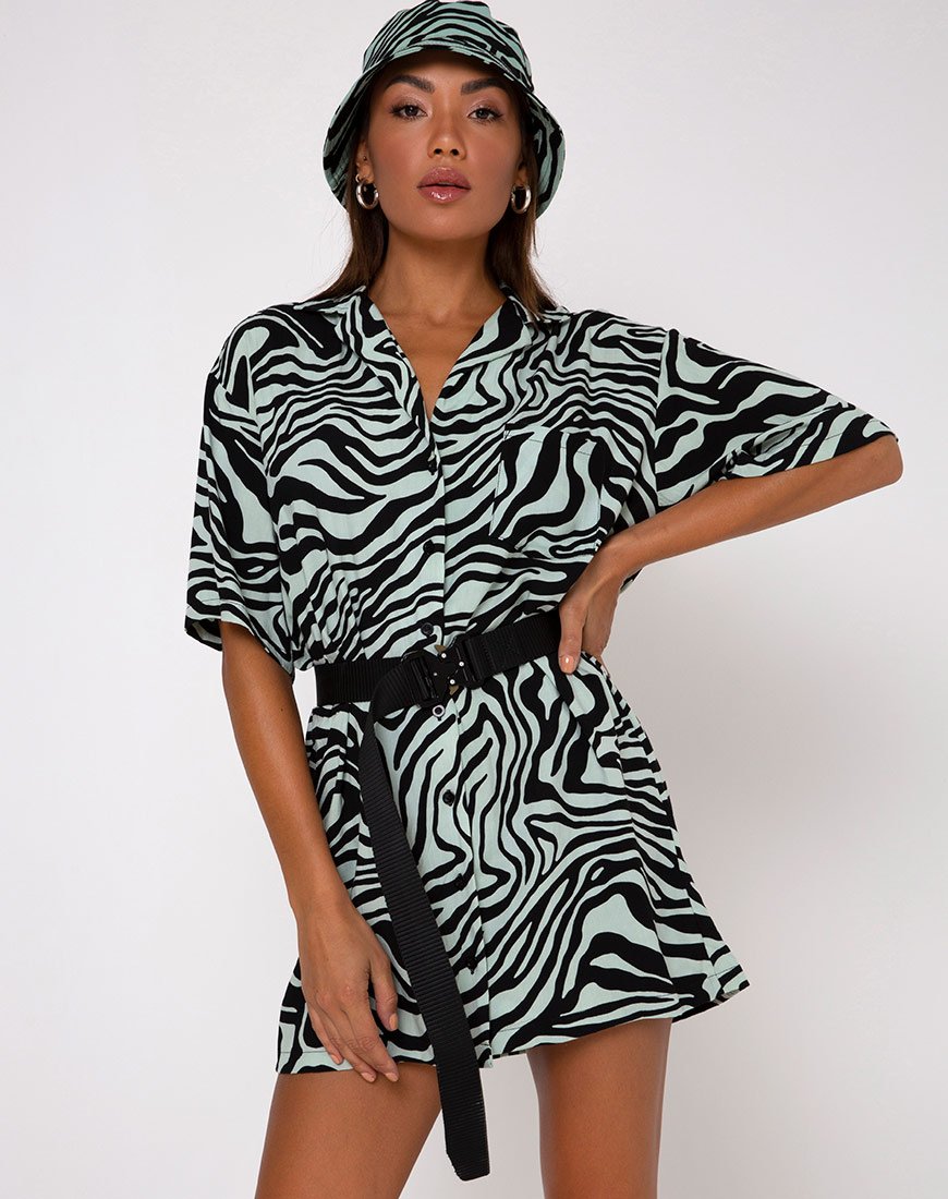 Vestido Camisero Fresia en Cebra Ondulada Menta