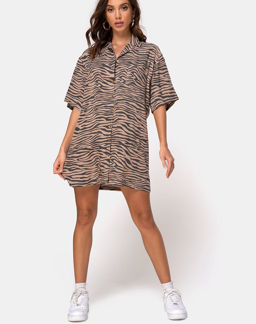 Imagen del minivestido Fresia en gris topo cebra