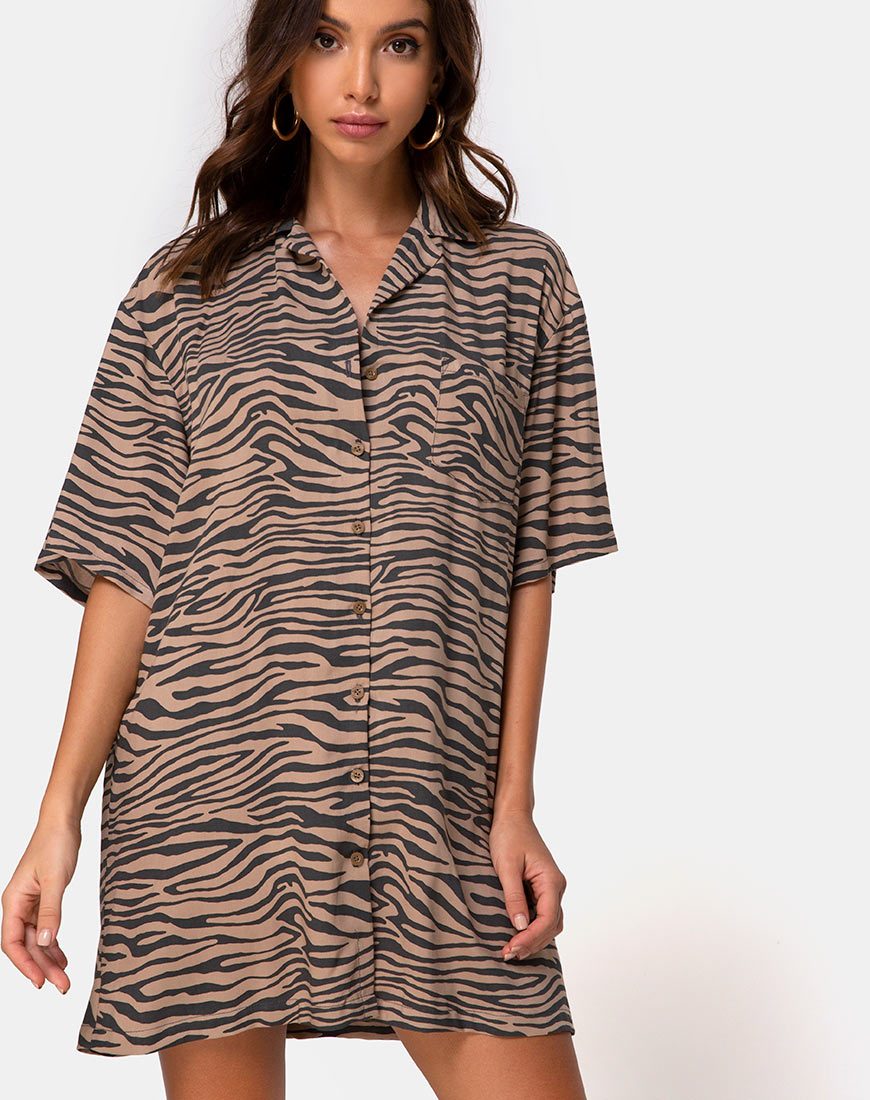 Imagen del minivestido Fresia en gris topo cebra