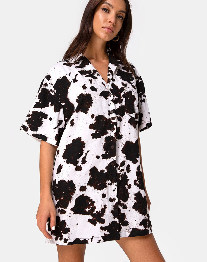 Imagen de Fresia Minivestido de piel de vaca marrón y blanco