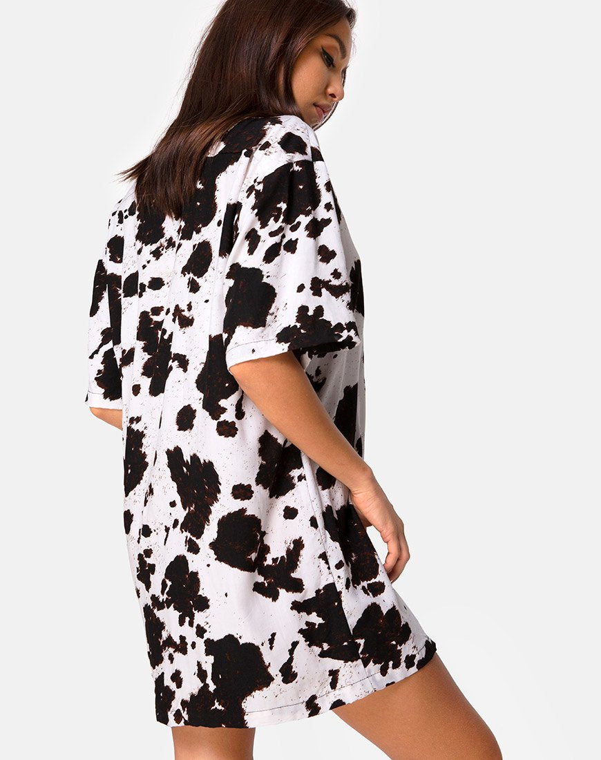 Imagen de Fresia Minivestido de piel de vaca marrón y blanco
