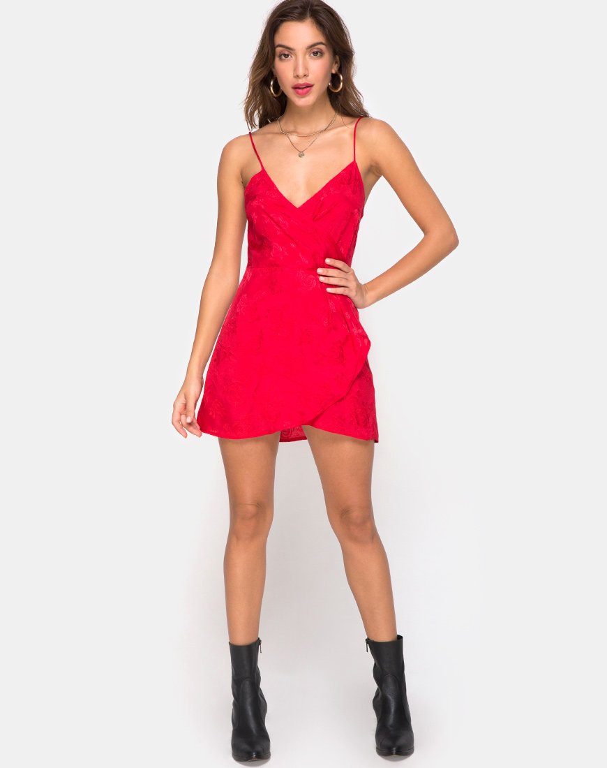 Imagen de Furiosa Wrap Dress in Satin Rose Red