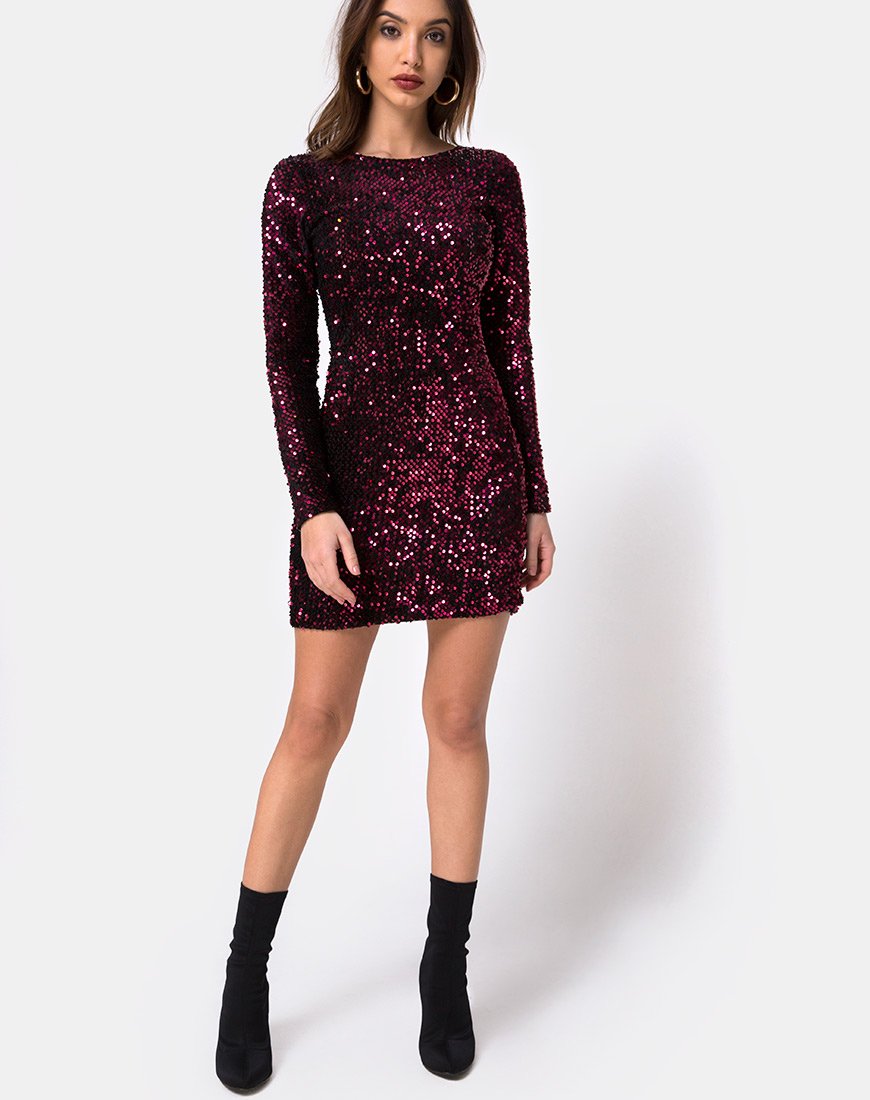 Imagen de Gabby Plunge Back Dress in Wine Sequin