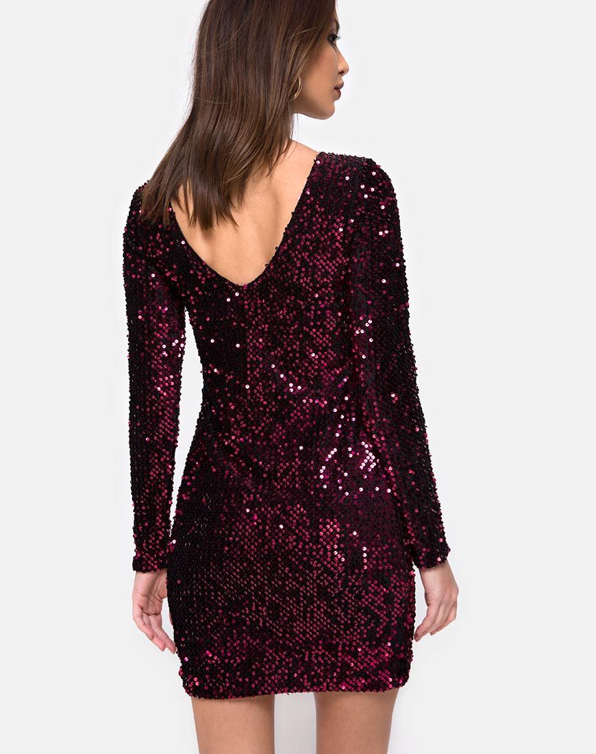 Imagen de Gabby Plunge Back Dress in Wine Sequin