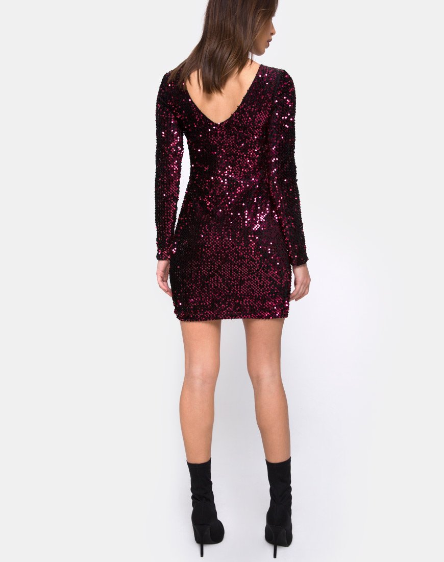 Imagen de Gabby Plunge Back Dress in Wine Sequin