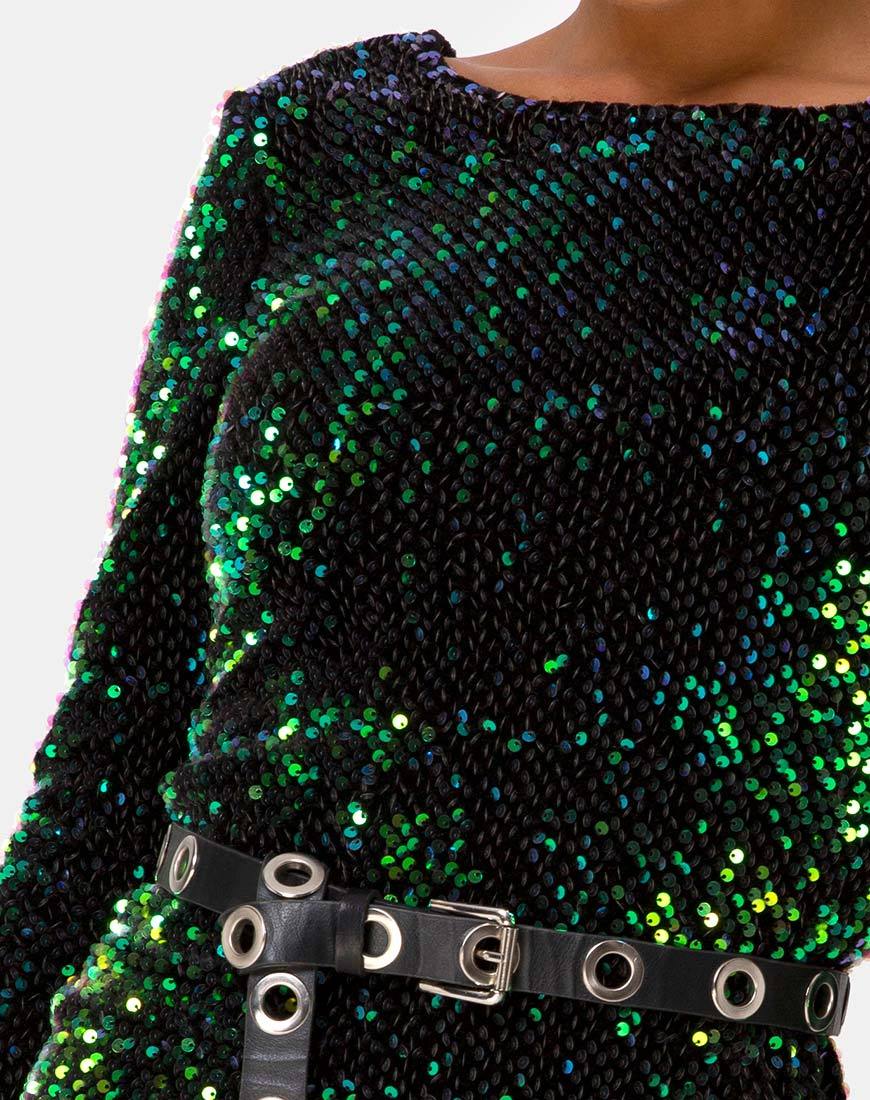Imagen de MOTEL DELUXE Gabby Sequin Plunge Back Dress in Iridescent Green
