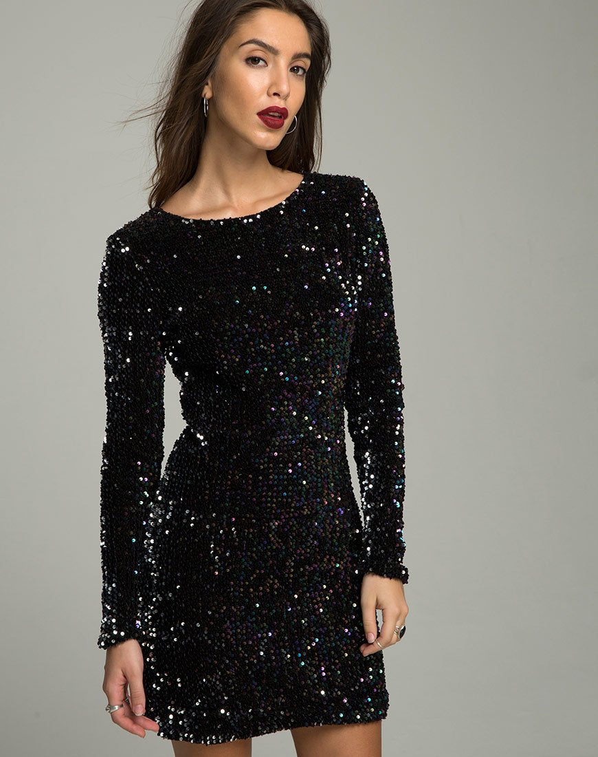 Vestido Gabby de lentejuelas iridiscentes petróleo