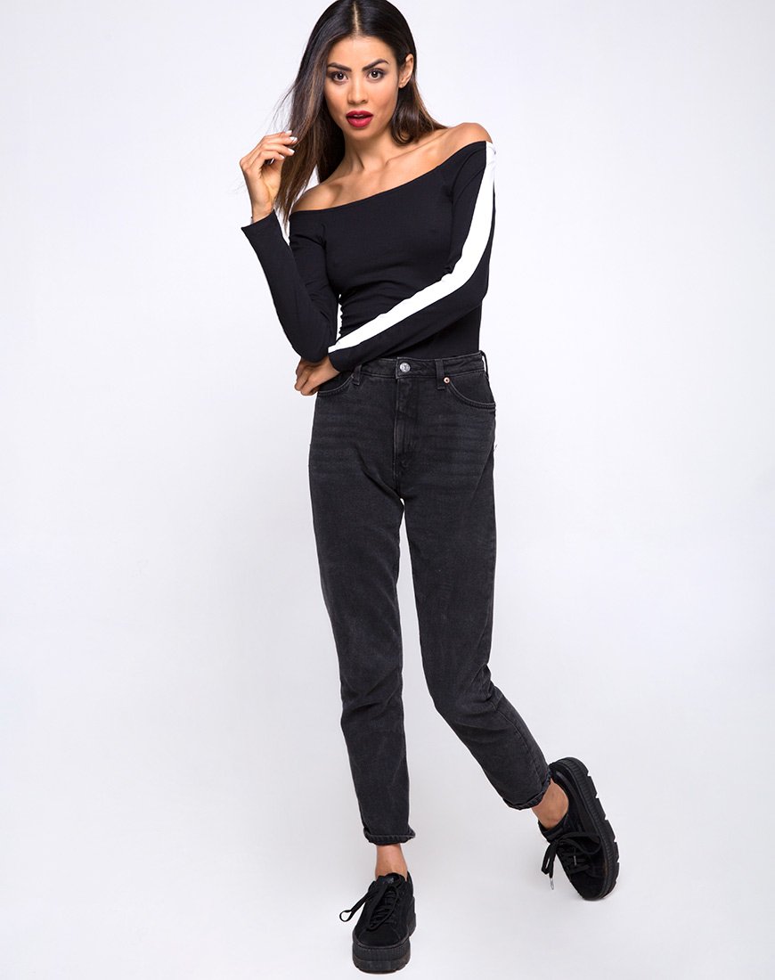 Imagen de Gadice Off The Shoulder Bodice in Black with White Stripe
