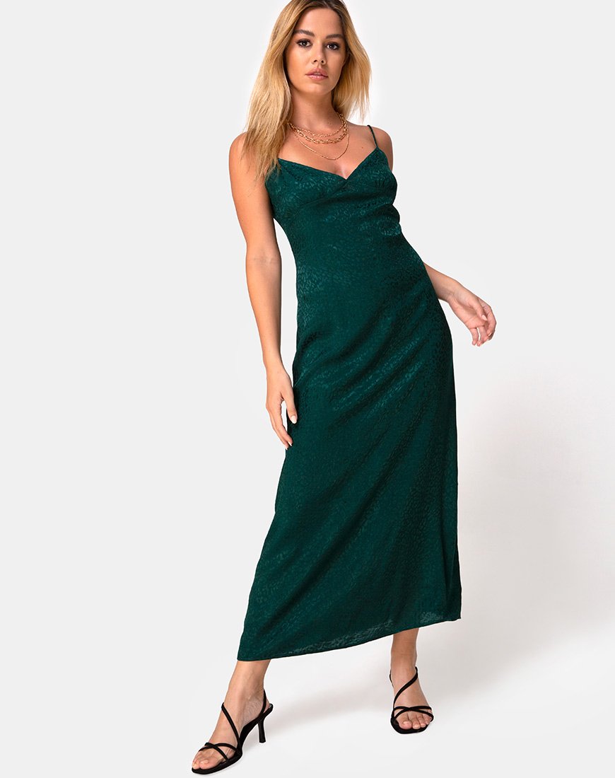 Vestido Gaela de satén Chita Verde Bosque