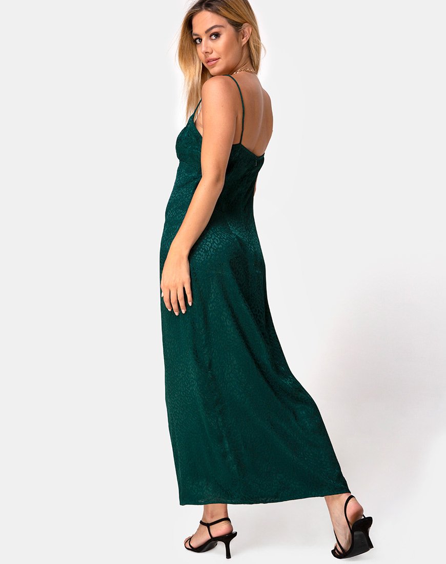 Vestido Gaela de satén Chita Verde Bosque