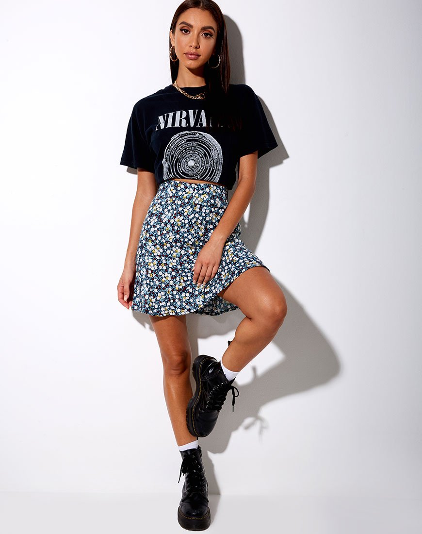 Imagen de Gaelle Skater Skirt in Floral Field Navy