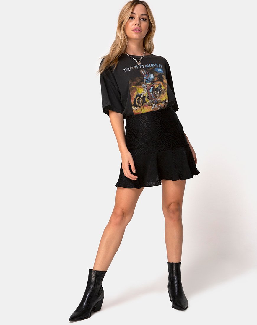 Imagen de Gaelle Skater Skirt in Satin Cheetah Black