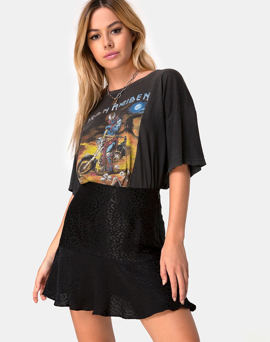 Imagen de Gaelle Skater Skirt in Satin Cheetah Black