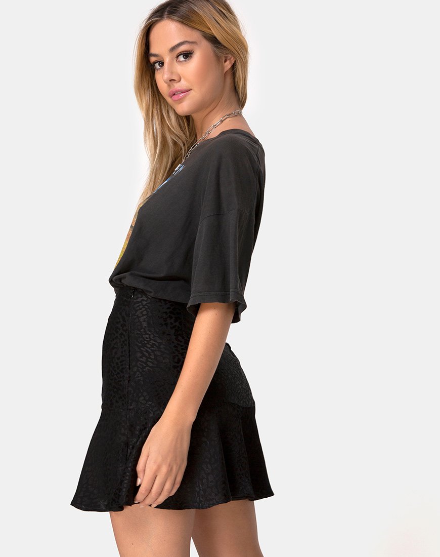 Imagen de Gaelle Skater Skirt in Satin Cheetah Black
