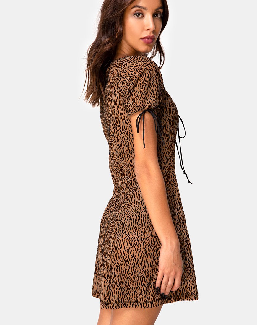 Vestido Guenette en Red Tan Animal Flock
