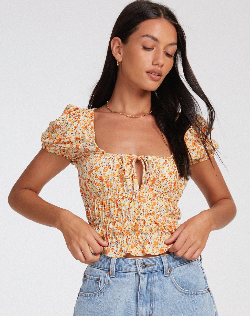Top Galo en Ditsy Tangerine