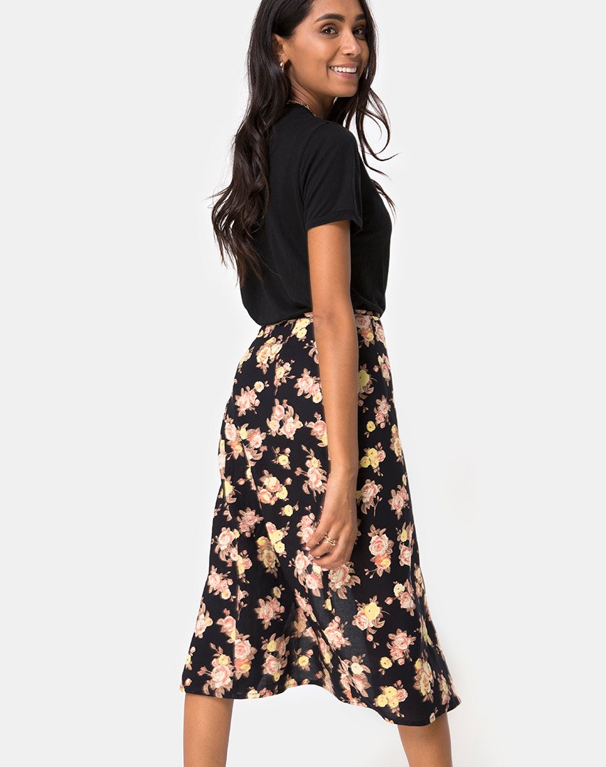 Imagen de Gamaris Falda Midi Rosa Antigua Negra