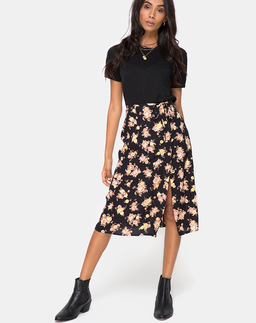 Imagen de Gamaris Falda Midi Rosa Antigua Negra