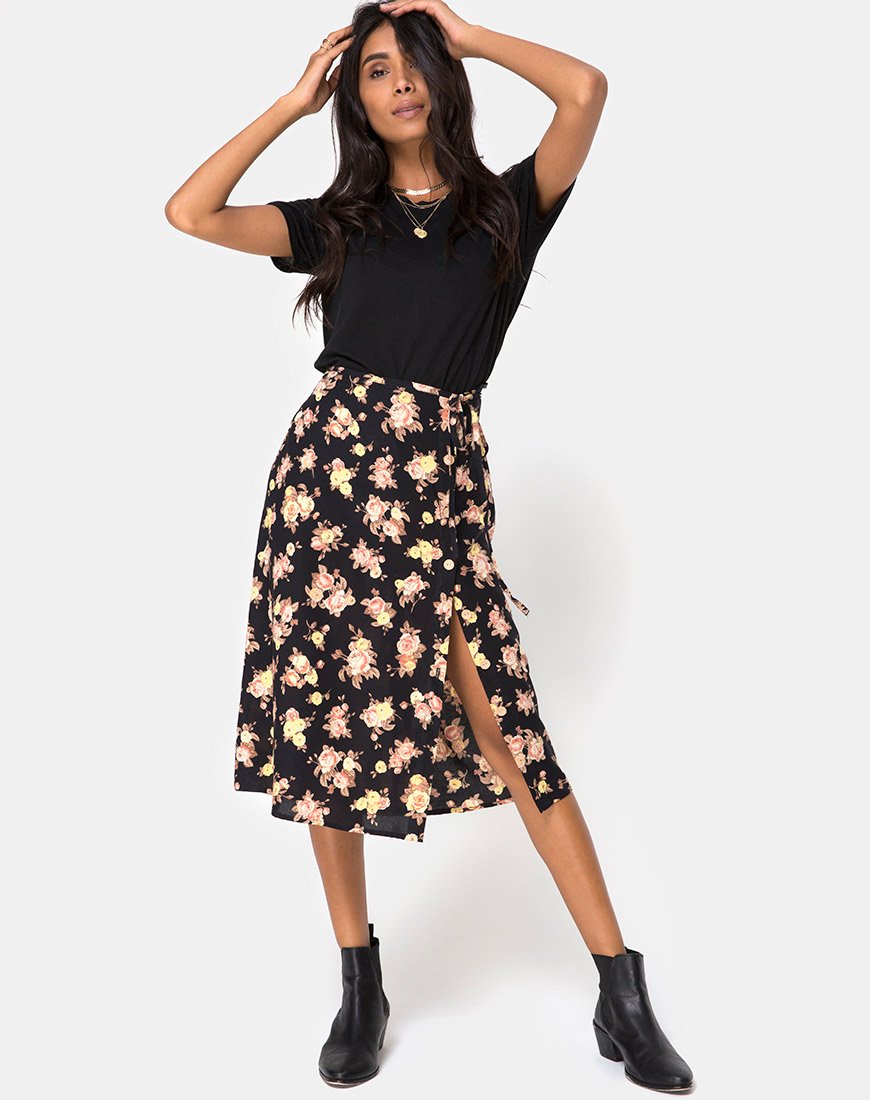 Imagen de Gamaris Falda Midi Rosa Antigua Negra