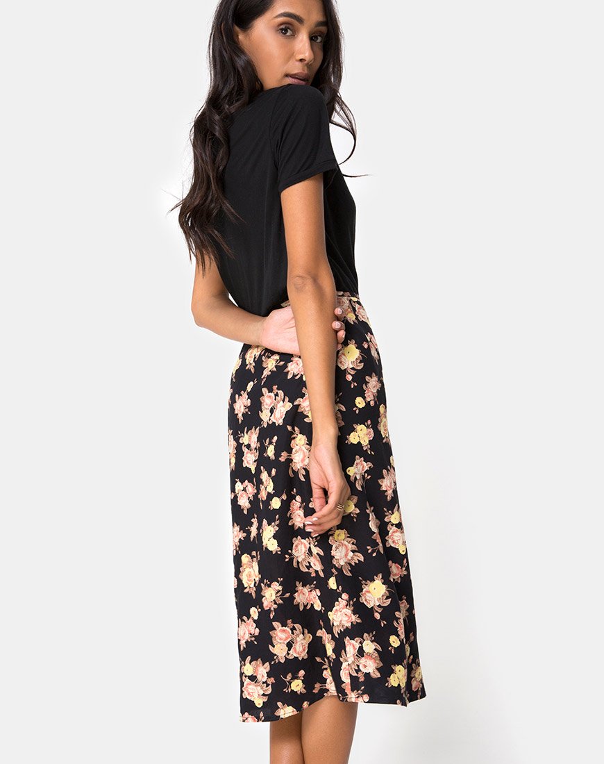 Imagen de Gamaris Falda Midi Rosa Antigua Negra