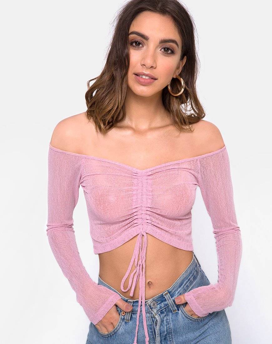 Ganida Crop Top en Sheer Knit Blush